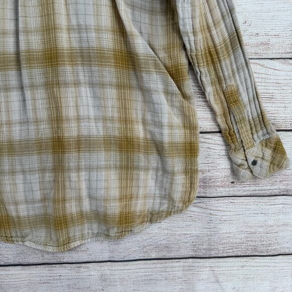 Free People Plaid Button Down 4 Pocket Shirt Womens XS Beige Tan - Picture 13 of 13